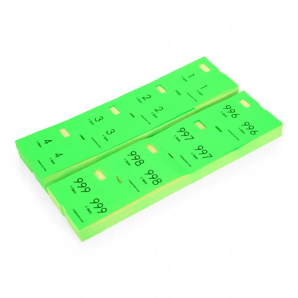 1000 pre-printed cloakroom tickets, neon green