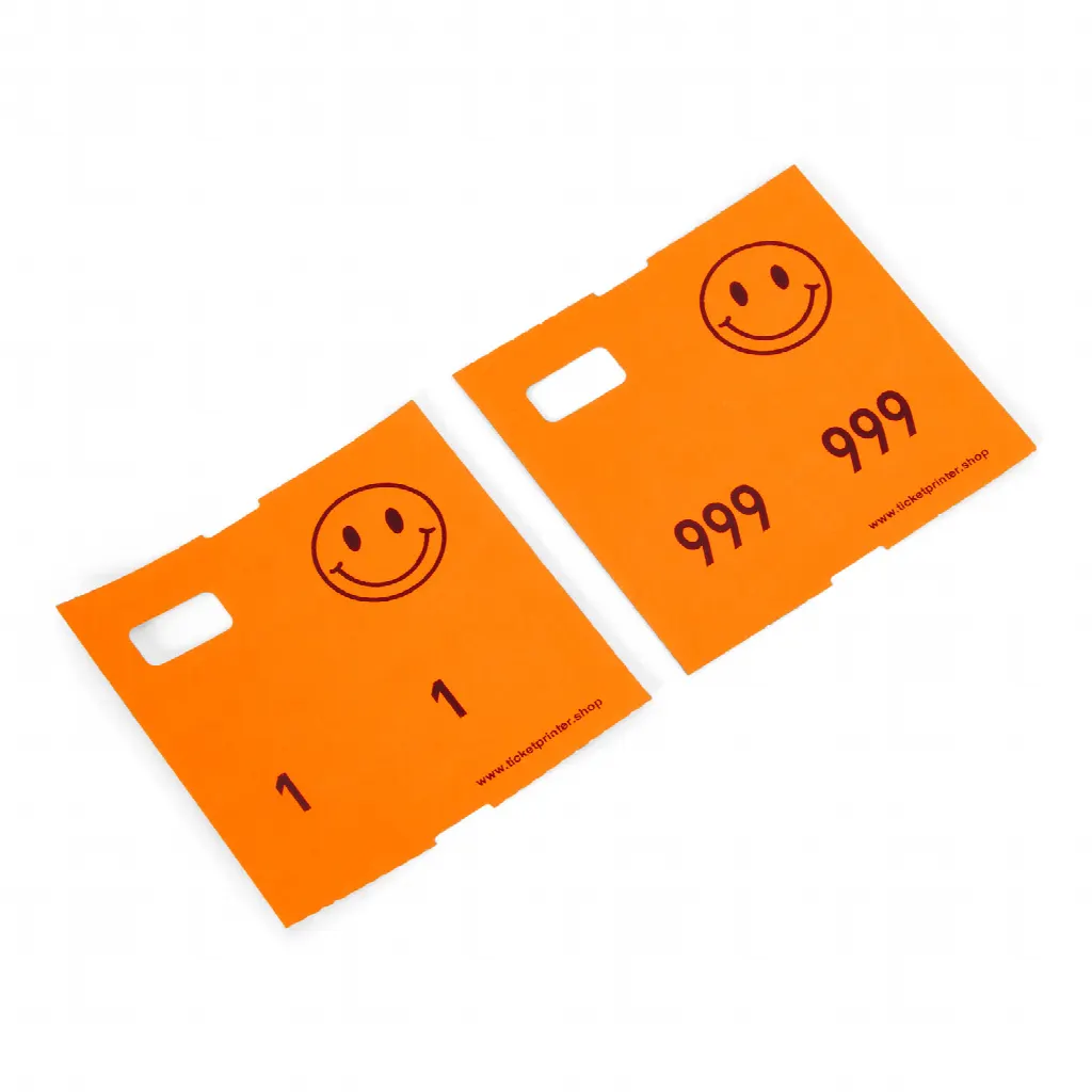 1000 förtryckta garderobsbiljetter, neonröda/orange