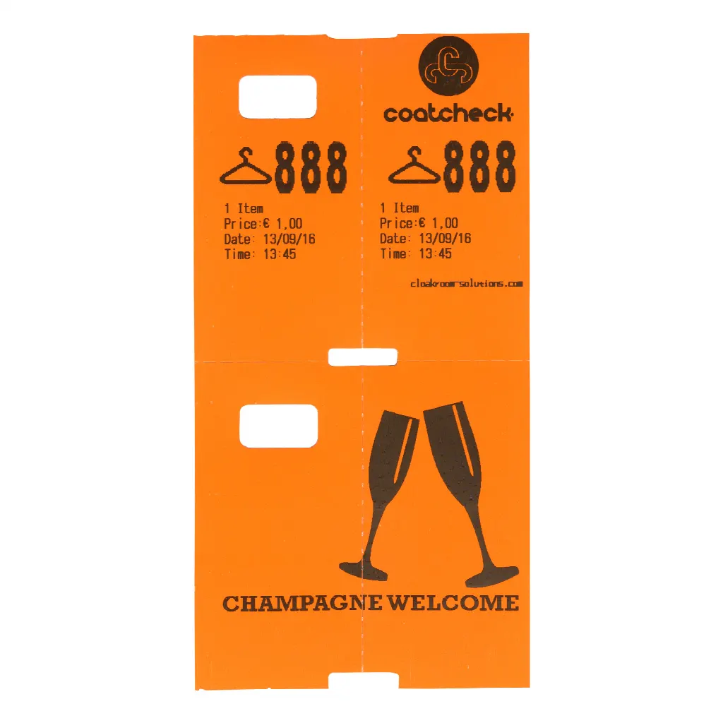 Coatcheck garderobsbiljetter, 14 rullar x 325 biljetter, orange