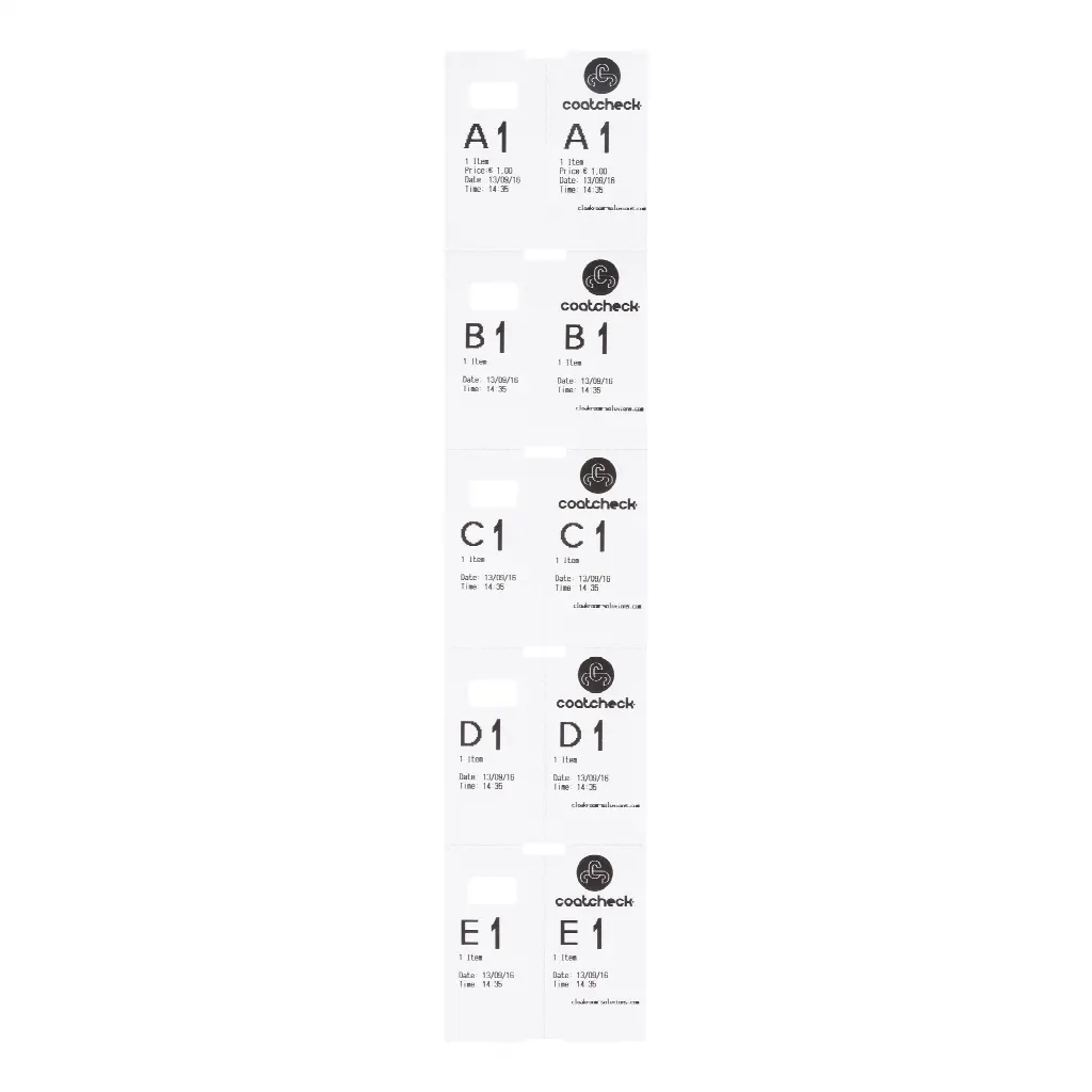 Coatcheck cloakroom tickets, 14 rolls x 325 tickets, white