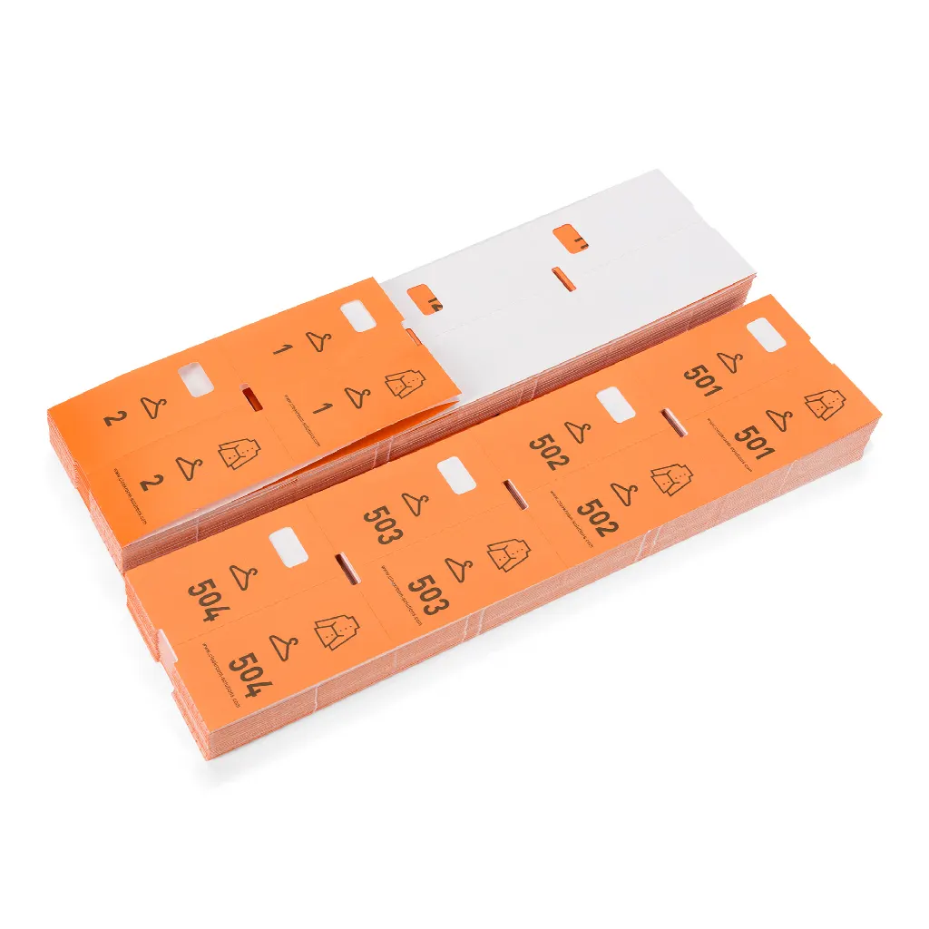1000 förtryckta garderobsbiljetter, orange