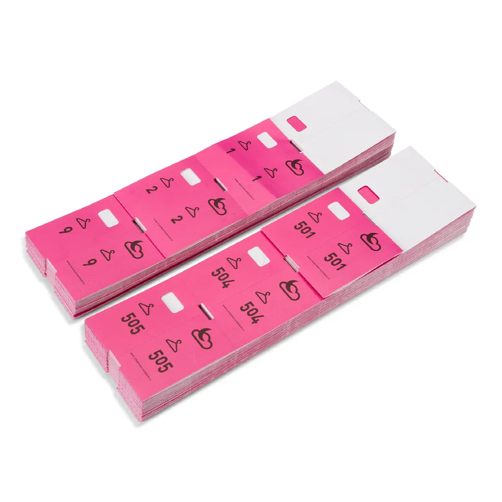 1000 förtryckta garderobsbiljetter, rosa