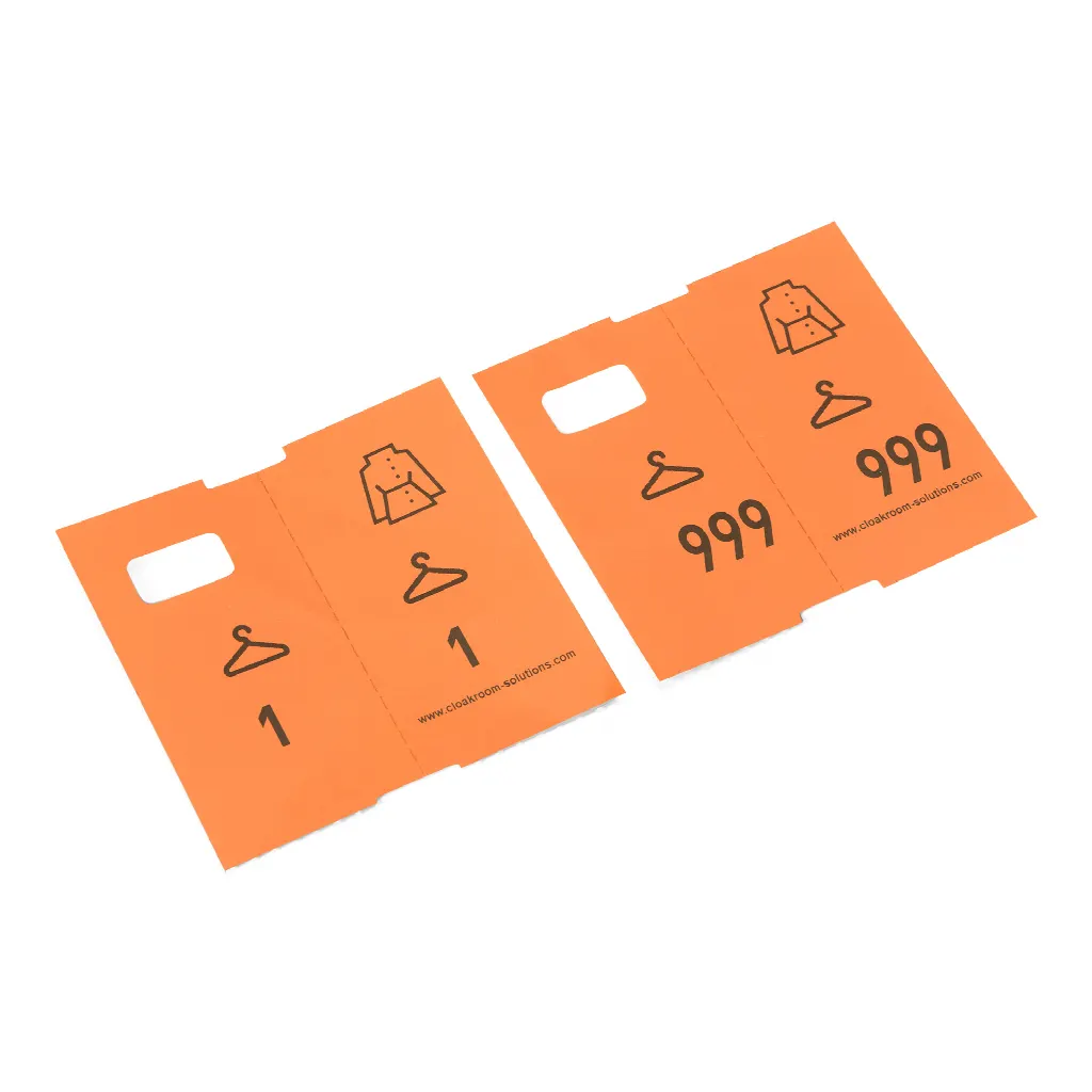 1000 förtryckta garderobsbiljetter, orange