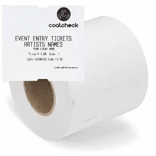 Biljettrulle för Coatcheck, entrébiljetter ‘economy’ utan kontrollremsa, 14 x 550 biljetter, vit